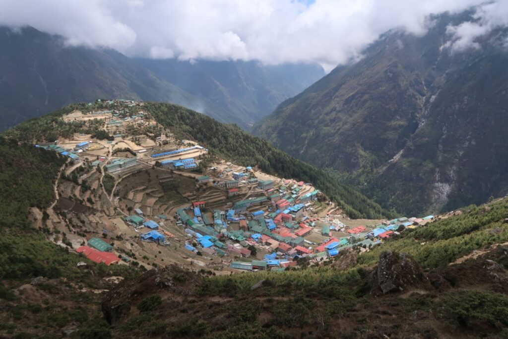 Aerial view of Namche Bazar in Himalaya Nepal